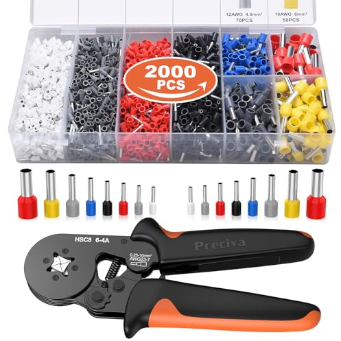 Ferrule Crimping Tool Kit with 2000PCS Wire Connectors, Preciva AWG23-7 Self-adjustable Ratchet Wire Crimping Tool Kit Crimper Plier Set