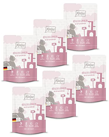MjAMjAM - nourriture humide premium pour chats - Quetschie - délicieuses crevettes sur poulet juteux, pack de 6 (6 x 300 g), sans céréales avec supplément de viande