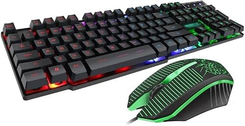 Corsehild Clavier de Jeu, Clavier mécanique et Combo de Souris RVB Jeu 104 clés, LED Clavier rétro-éclairé, câblé USB Claviers for PC Desktop d'ordinateur de Joueur