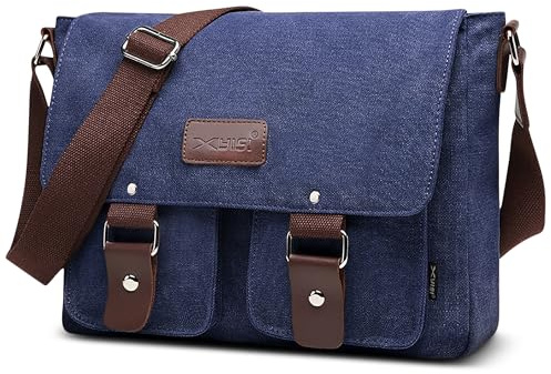 DORRISO Mode Umhängetasche Herren Schultertasche Leinwand Schultertaschen für 13.3 Zoll Laptop Kuriertasche Männer Casual Reise Schule Schultertasche Kuriertasche Laptoptasche Blau