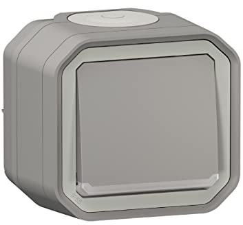 Interrupteur ou va et vient lumineux LEGRAND avec voyant étanche Plexo Gris 10A 250~ IP55 IK08 livré complet pour fixat. saillie