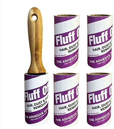 Lint Roller and Refills for Pet Hair - 1 Bamboo Handle and 5 Refills - 90 spiral sheets per roll (450 Sheets in total) - Perfect for removing Pet Hair, Fluff, Dust from clothes, furniture and carpets