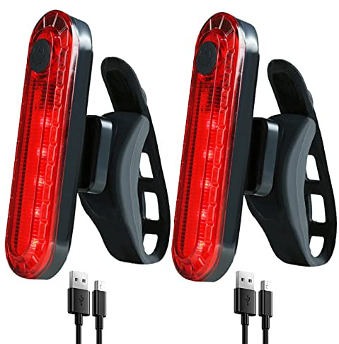 2 Pack USB Rechargeable LED Bike Tail Light Bicycle Rear Cycling Night Essential Reflector Seat Back Safety Lamp 4 Modes Waterproof Bright Warning Flash MTB Light for Men Women Kids (056 Red)