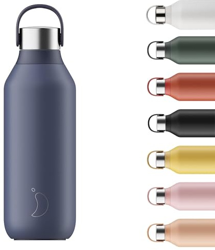 Chilly's Gourde Series 2 - Bouteille Isotherme en Inox avec Collerette Souple & Anse - Thermos pour Boissons Chaudes & Froides - Étanche, Sans Condensation - Whale Blue, 500ml