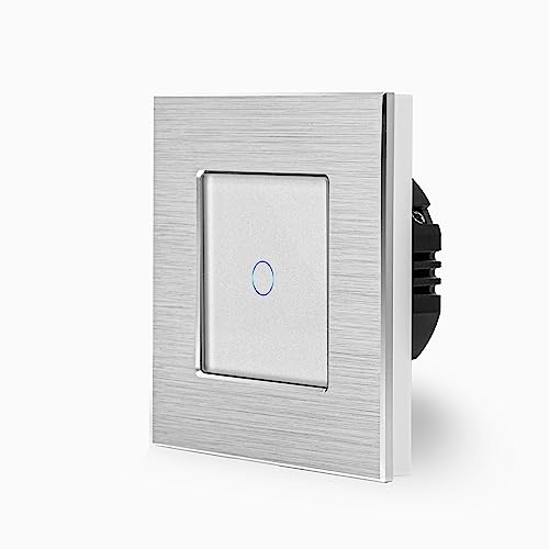 POINT einfacher Touch Taster Lichtschalter Ein/Aus 1-Fach im Aluminiumrahmen in weiß 1-Weg Glas Berührungs Treppenhaus Impuls Wandschalter Relais notwändig Luxus-Time