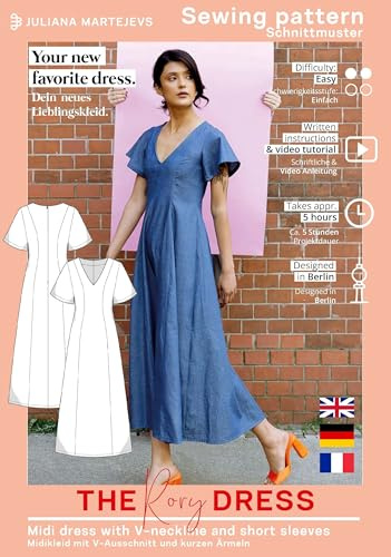 JULIANA MARTEJEVS Patrón de costura para vestido midi de verano para mujer (talla XS-XXXL), patrón de corte de papel con instrucciones de costura (idioma español no garantizado)