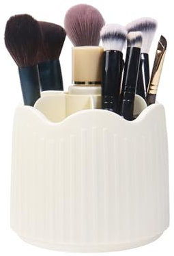 Nwvuop Make up Pinsel aufbewahrung 360° Drehbar Schminkpinsel Behälter Make up Organizer Pinselhalter Kosmetik(Beige)