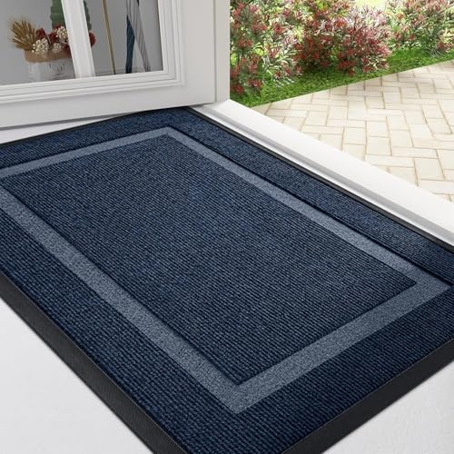 Homaxy felpudo antideslizante, atrapa la suciedad, absorbente, lavable, resistente para exteriores, entrada, cocina y jardín, 43 x 76 cm, color azul