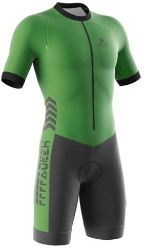 Triathlon Anzug Herren - Einteiliges Radtrikot - Trisuit Einteiler – Triathlonanzug - Triathlon Einteiler Kurz - 3Taschen für Wettkampf Run, Cycle, Swim,Strumpfhosen (Grün,M)