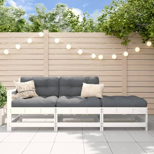 Gecheer Set Divani da Giardino 3pz con Cuscini in Legno Massello Bianco,Divano Modulare da Esterno,Set Divani da Esterno,Combinazione Libera,Divani Modulari,#G