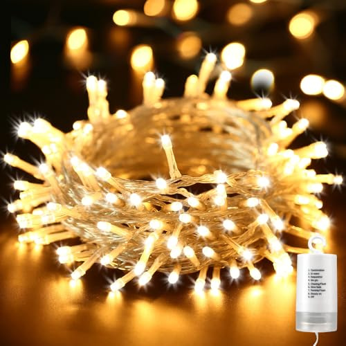 Qedertek Weihnachtsbeleuchtung Außen Batterie 20M 200 LED Lichterkette mit Timer, Wasserdicht Lichterkette für Außen Innen Party Weihnachtsbaum Dekoration (Warmweiß)