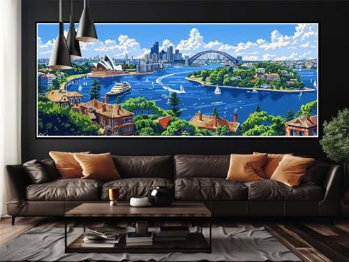 Malen Nach Zahlen Landschaft New York Malen Nach Zahlen Erwachsene, DIY Set Ölgemälde Malen Nach Zahlen XXL, Acrylfarben Painting by Numbers, für Geschenk Wanddekoration, 20x60cm (Ohne Rahmen)-YH951