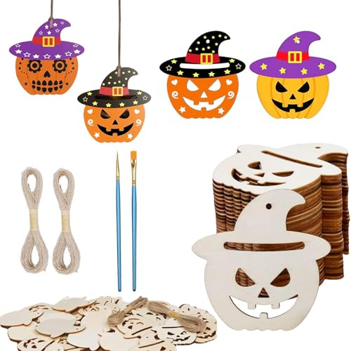 Aoiuenok 40 Pcs DIY Kürbis Bastelset, Halloween kürbis bastelset, Kürbis Bastelset, Herbst Basteln Kinder,mit Pinsel Und Hanfseil, Für Kinder Zum Anmalen Und Dekorieren