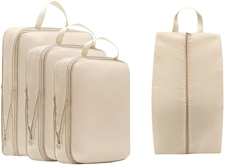 4 Stück Koffer Organizer, Compression Packing Cubes, Reise Organizer Set, Platzsparend und Leicht, Tragbarer und Langlebiger Gepäck-Organizer, für Koffer, Backpack, Reise Organizer, Ordnungssystem