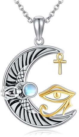 DAYLINLOVE Auge Des Horus Kette 925er Sterlingsilber Mondstein Ankh Anhänger Halskette Altägyptischer Schutz Afrikanischer Schmuck Geschenk für Damen Mädchen Frauen Mutter Liebhaber Auges Des Horus