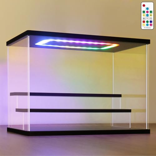 NONEMEY Vitrine pour Collection en Acrylique Transparente avec Éclairage LED RVB Télécommandé – Présentoir Anti-Poussière 2/3/4/5/6 Niveaux pour Figurines et Lego (Noir, 3Tier-31.5x18x23cm)