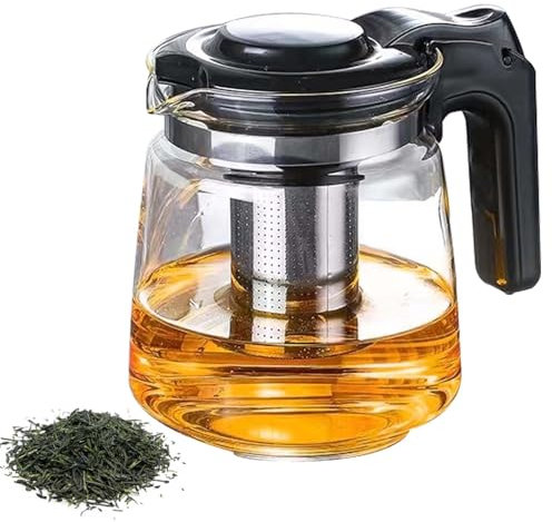 Teekanne Glas, 1.6L Glaskanne mit Abnehmbarem Siebeinsatz, 13.5x15cm Hitzebeständig Glaskanne mit Deckel, Tea Maker aus Borosilikatglas für Heiße & Kalte Getränke Blühenden Tee Losen Blättertee