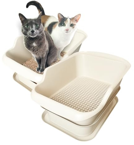 2-Pack Mr. Catman Cat Sifting Litter Box for Pine Pellets with Sifter Pan & Extra-Large 7-Day Waste Storage Tray, Sifting Cat Litter Box -Sturdy & Non-Stick, Easy Clean, Odor Control, Anti-Leakage