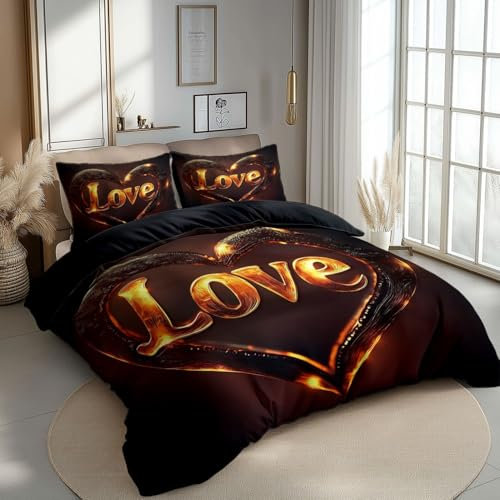 Copripiumino 260 x 240 cm Set biancheria da letto reversibile stampato Elegante Cartone Animato A Forma Di Cuore Set copripiumino Nero con cerniera
