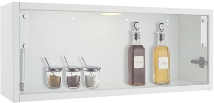 LUNICASHA Hängeglasschrank Badezimmerschrank Küchenglasschrank Wandmontierte Hängeschrank Teleskopöffnung Küchenschrank 60x30x18cm Geschirrschrank (80x18x30cm)