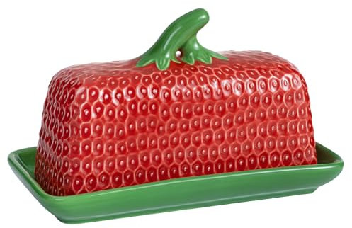 Burriera con coperchio per piano di lavoro, in ceramica a forma di fragola con manico, vassoio per burro, carino vintage, regalo per compleanno, festa della mamma, inaugurazione della casa, piatti di