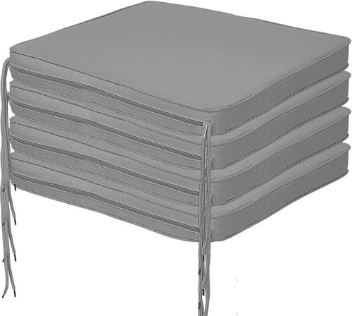 Brillars Water-Resistant Seat Cushion with Ties – 40x40cm/16x16inch Foam Chair Pad Non Slip for Indoor/Outdoor – Kitchen Dining, Patio, Garden, Office (Charcoal, Pack of 4)