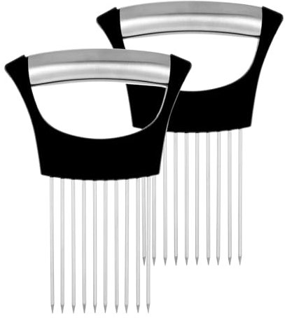 BOHUIZ Cortador de cebolla, soporte para cebollas, acero inoxidable, soporte para cebollas, alimento rebanado, herramienta auxiliar de corte, cortador de verduras, cortador de verduras, cortador de