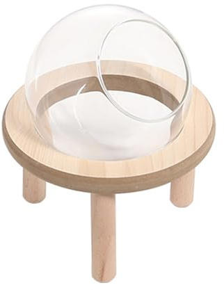 Gaxcent Glas Hamster Sand Bad Container, Container Haus Habitats Dekor Transparente Box Mit Holzständer Haustier Badezimmer Toilette Sandbad Transparente,22cm
