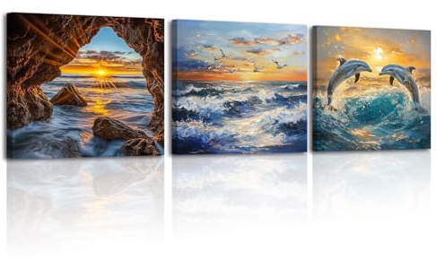 PIY PAINTING Stampa Su Tela Oceani e Animali, Quadro Moderno Soggiorno, Stampe Da Parete, Quadretti Da Parete, Paesaggio Naturale Canvas Quadri, Quadri Per Cucina Camera Da Letto, Set Di 3, 30x30 cm