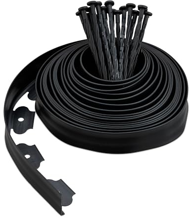 Relaxdays Rasenkante 10 m, H: 5 cm, 30 Erdanker, schwarz | Beeteinfassung & Wegumrandung, flexibles Rasenband, Kunststoff