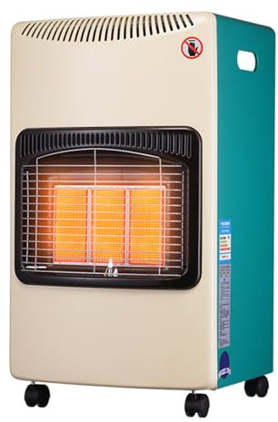 Tragbare Gasheizung 4,2 kW – Indoor & Outdoor Mobile Schrankheizung mit Lenkrollen, Regler & Schlauch, faltbar für Büro, Schuppen, Garage, Werkstatt