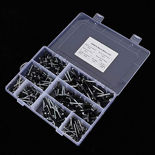 Fdit Kit en Aluminium Black Blind Rivets Premium 200pcs pour Les Rivets électriques/Pneumatiques/Manuels, Spécifications Complètes pour Une Utilisation à Long Terme
