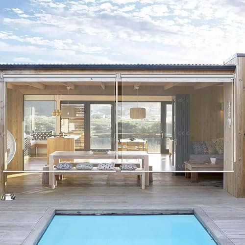 Transparent Waterproof PVC Outdoor Roller Shades - Clear Roll Up Blinds for Glass Doors and Windows, Rainproof Partition Curtains,