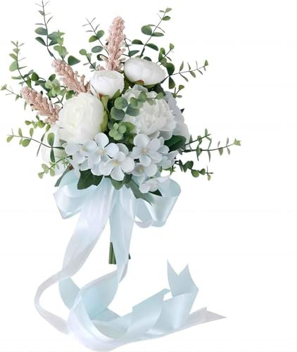 Yvessvi Bouquet da sposa per matrimonio, bouquet di fiori artificiali romantici, bouquet da sposa per sposa, damigelle, addio al nubilato, centrotavola, anniversario di cerimonia