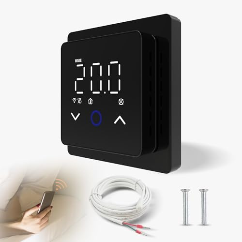 YeloDeer Upgrade Smart Thermostat for Electric Underfloor Heating, WiFi Wireless RoomThermostat, Screen-Off Function Programmable thermostat Compatible with Amazon Alexa Google Assistant 230V Black