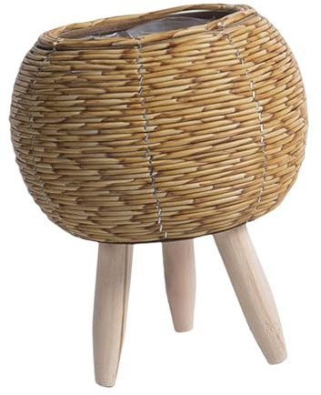 Kelisdi Vasi per fiori con supporto, in rattan, intrecciato, sgabello per piante in cesto, supporto progettato con gambe in legno intrecciato