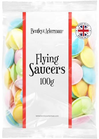 Flying Saucers Sweets - 100 Gram Bulk Bag - 100g - Original Retro Assorted Pick and Mix for Parties, Gifts, and Sharing. Bentley & Ackerman sweet shop.