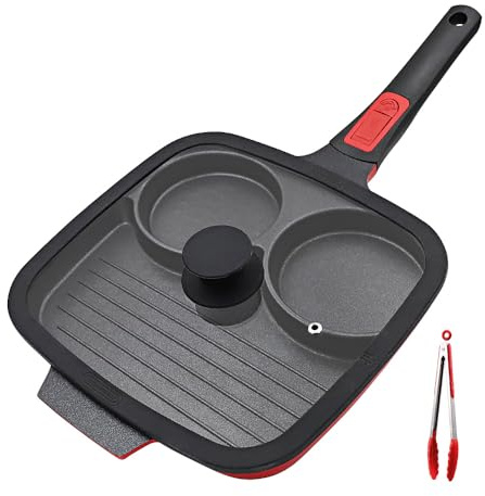 Bobikuke Padella Pancake con Coperchio 3 Fori, 26 cm Padella per Frittate con Rivestimento Antiaderente, Padella per Colazione con Maniglia Rimovibile