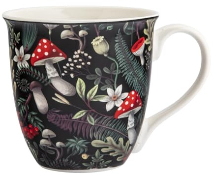 Porzellanstasse Tasse Herbst-Motiv Autumn Fall XXL Kaffeebecher 630ml (Fliegenpilze – schwarz)