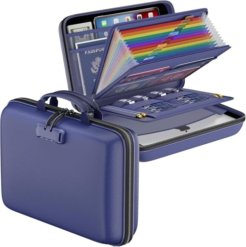 DocSafe Feuerfeste Hartschale Dokumententasche mit Schloss 13 Fächer | Aufbewahrungsbox,Aktenorganizer,Tragbare Dokumentenbox,Dokumentenaufbewahrung für Zuhause,Büro,A4 Dokumente,Rechnungen