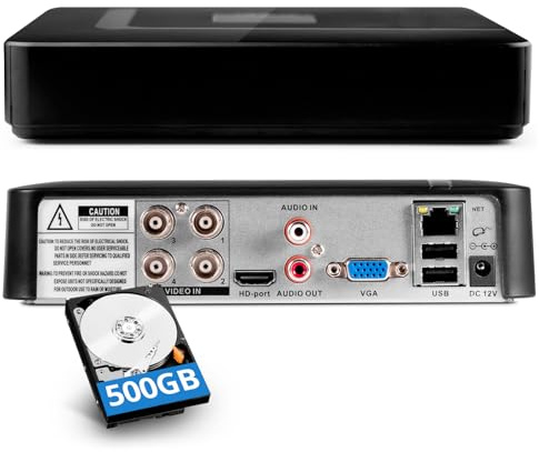 Douevo 5MP 4 Channel Security DVR Recorder with 500GB Hard Drive, H.265+ 4CH Surveillance Digital Video Recorder,Hybrid 5-in-1 (TVI/AHD/CVI/CVBS/IPC) CCTV DVR for Security Camera