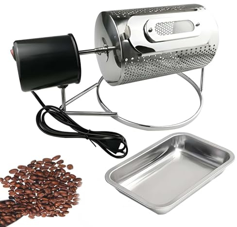 QFGain MáQuina Tostadora EléCtrica De Granos De Café con Ventana Transparente, Tambor De Acero Inoxidable De 100-250 G, con Bandeja Y Soporte para Uso DoméStico, 30 RPM para Un Tostado Uniforme