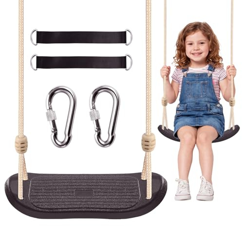 Hryniiex Kids Tree Swings for Trees, Heavy Duty Ergonomic Contoured Swing Seat for Kids Indoor & Outdoor Backyard, 264 lbs Capacity, Black