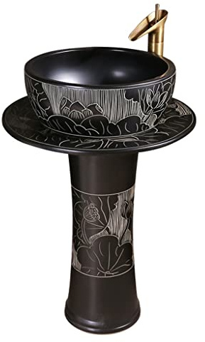 Lavabo da Appoggio per Piano del Bagno Lavandino a colonna Lavabo a nero integrato da bagno autoportante con rubinetto Mobiletto per Lavabo a Colonna
