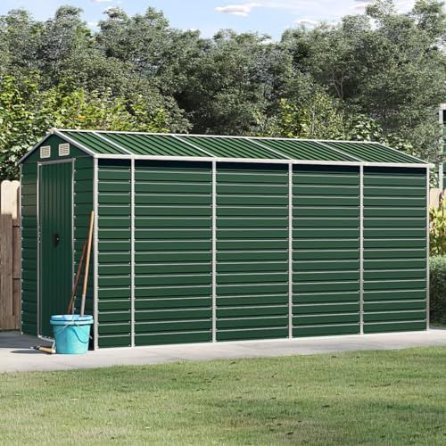 Owoxanthellate Green Galvanized Steel Garden Shed 6.3x12.6x6.5 ft Outdoor Storage Shed for Backyard, Bike & Tool, Robust Construction, Modern Look for Patio
