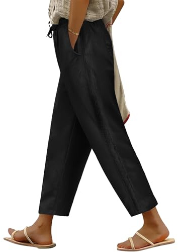 Fashora Pantalones para Mujer Pantalones de Verano Anchos Elegante Casual Ligero de Pierna Ancha con Encaje Lateral Palazzo Cintura Elástica con Cordón y Bolsillos