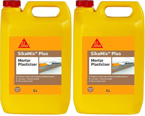Sika SikaMix Plus Chloride Free Mortar Plasticiser – Mortar Admixture – Improves Adhesion – Reduces Cracking – Ready To Use – 5 Litre (Pack of 2)