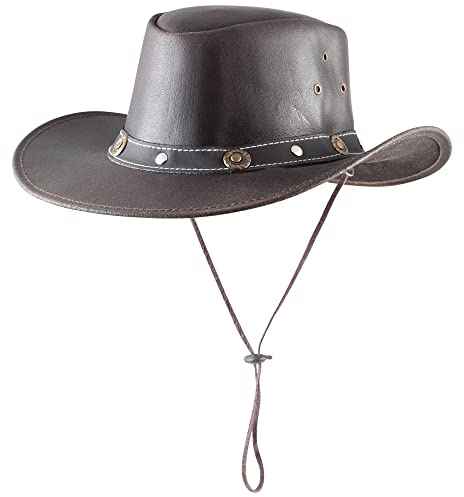 Pfiff 101003 Westernhatt Texas, cowboyhatt, västerländsk cowboy cowgirl, oxläder brun unisex S (56 cm)
