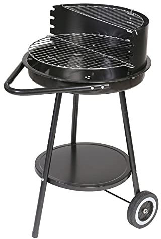 LOLAhome Barbacoa de carbón negra | De Ø47x78cm | Regulable 4 alturas, Doble parrilla Cocinar y Calentar, fácil montaje, fácil guardado | Para 8 comensales | Barbacoa jardín