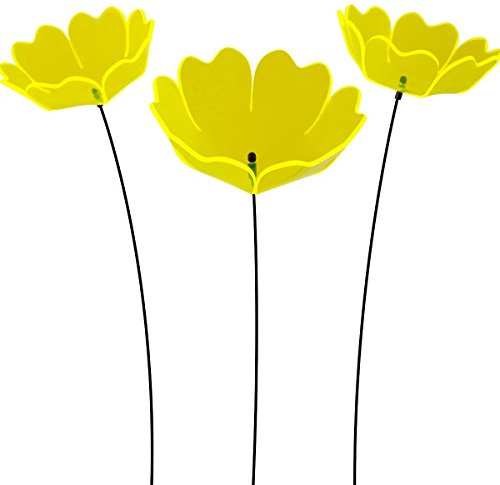 SUNPLAY Sonnenfänger Primel in GELB, 3 Stück zu je 15 cm Durchmesser im Set + 70 cm Schwingstäbe